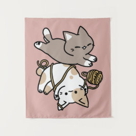 キュートで遊び心のある猫のデザイン - 面白いパウとプレイ・アート タペストリー