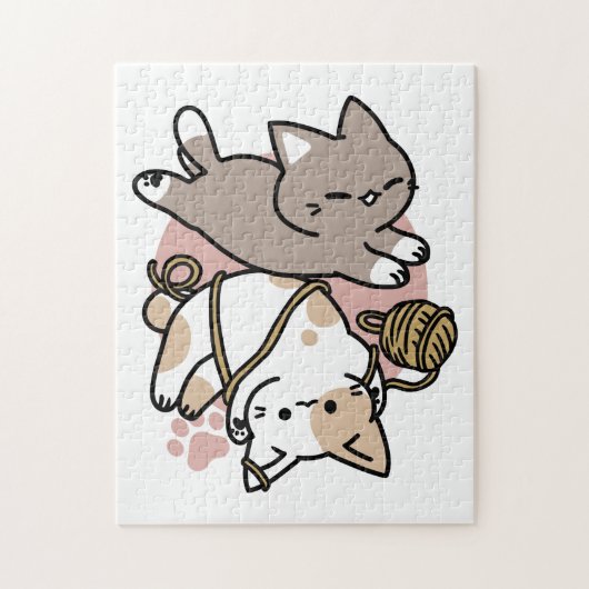 キュートで遊び心のある猫のデザイン - 面白いパウズとプレイ・アート ジグソーパズル (縦)