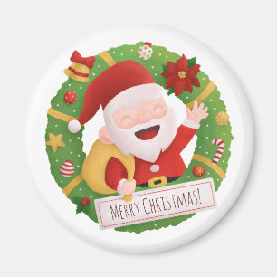 キュートで陽気なサンタクロースのクリスマスリースマグネット マグネット