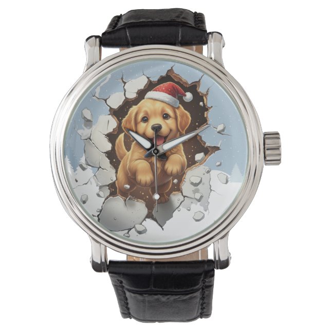 キュートで面白いクリスマスの犬 腕時計 (正面)