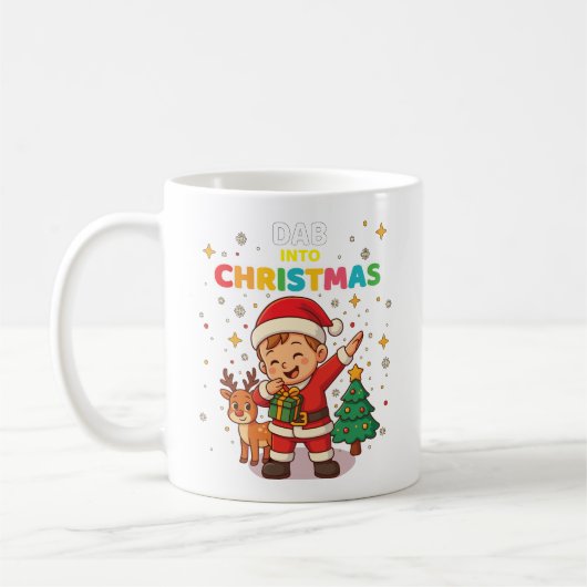 キュートで面白いサンタの子供ダビングクリスマスマグカップ コーヒーマグカップ (左)