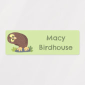 キュートなおもしろい茶色のフクロウパーソナライズされたアニメ ラベル (デザイン2)