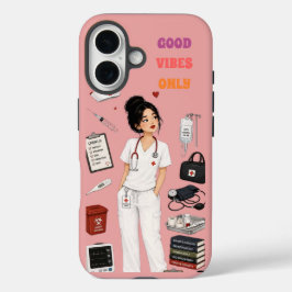 キュートなお団子ヘアの看護師グッズ ピンクの携帯ケース iPhone 16ケース