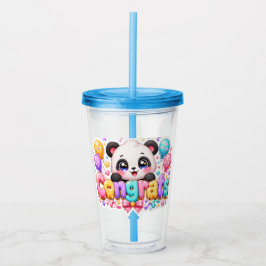 キュートなかわいいおめでとうパンダの名前パステルピンクの卒業 アクリルタンブラー