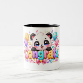 キュートなかわいいおめでとうパンダの名前パステルピンクの卒業 ツートーンマグカップ
