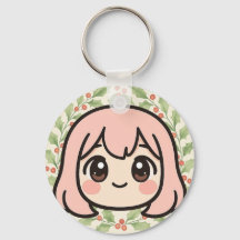 キュートなかわいいアニメの女の子の顔のキーチェーン - パステルちび