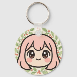 キュートなかわいいアニメの女の子の顔のキーチェーン - パステルちび キーホルダー