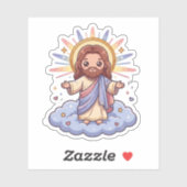 キュートなかわいいイエスキリストの雲の上イラスト | キリスト教の信仰 シール (シート)