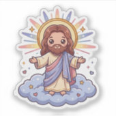 キュートなかわいいイエスキリストの雲の上イラスト | キリスト教の信仰 シール (正面)