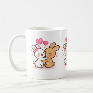 キュートなかわいいウサギのラブマグカップ - ロマンチックなうさぎカップル コーヒーマグカップ