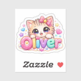 キュートなかわいいオリバー猫の名前 パステルピンクスパークル シール