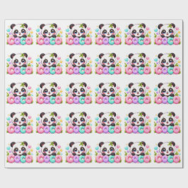 キュートなかわいいココパンダの名前入りパステルピンクスパークル ラッピングペーパー