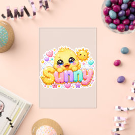 キュートなかわいいサニーひよこネームステッカー パステルピンクスパークル アクリル招待状