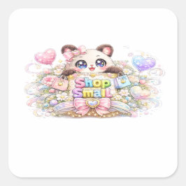 キュートなかわいいショップスモールビジネスの猫の淡いピンクの色 スクエアシール