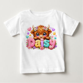 キュートなかわいいデイジー・ハイランドコウの名前 パステルピンク フ ベビーTシャツ