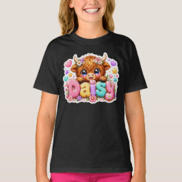 キュートなかわいいデイジー・ハイランドコウの名前 パステルピンク フ Tシャツ