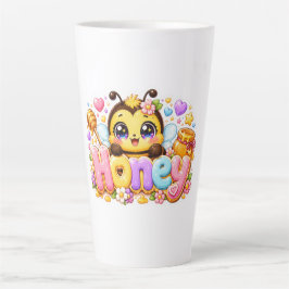 キュートなかわいいハチの名前入りパステルピンクスパークルB カフェラテマグ