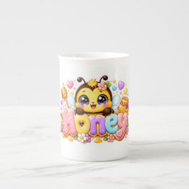 キュートなかわいいハチの名前入りパステルピンクスパークルB ボーンチャイナマグカップ