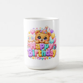 キュートなかわいいハッピーバースデーテディベアパステルピンク コーヒーマグカップ