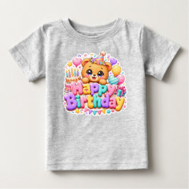 キュートなかわいいバースデーテディベアパステルピンク ベビーTシャツ