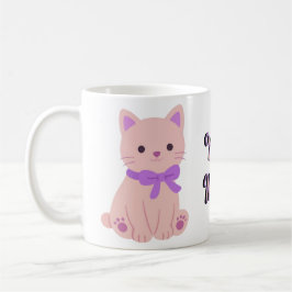 キュートなかわいいピンクの子猫の紫のリボンマグカップ コーヒーマグカップ