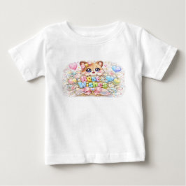 キュートなかわいいベストウィッシュ猫パステルピンクの花 ベビーTシャツ