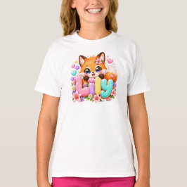 キュートなかわいいリリーフォックス名入りパステルピンクフラワーの木製 Tシャツ