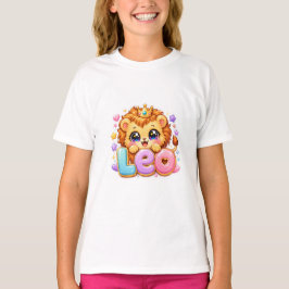 キュートなかわいいレオ ライオン 名前 ステッカー ピンク クラウン スパークル Tシャツ