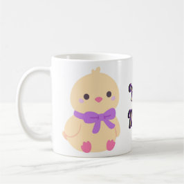 キュートなかわいい座っているひよこ紫のリボンマグ コーヒーマグカップ