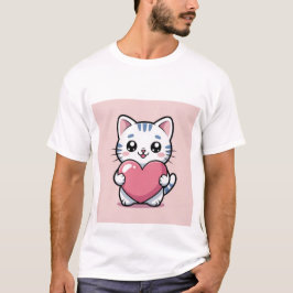 キュートなかわいい猫が巨大なピンクのハートを抱っこしているステッカー ✨ Tシャツ