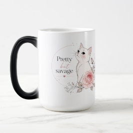 キュートなかわいい猫の「Pretty but Savage」フラワーコーヒー モーフィングマグカップ