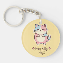 キュートなかわいい猫 "Free Kitty Hugz" パステルアクリル キーホルダー