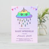 キュートなかわいい虹の雲ユニコーン ベビースプリンクル 招待状 (スタンド正面)