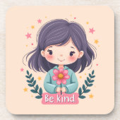 キュートなかわいい "Be Kind" イラスト コースター (正面)