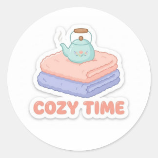 キュートなかわいい「Cozy Time」ステッカー ラウンドシール