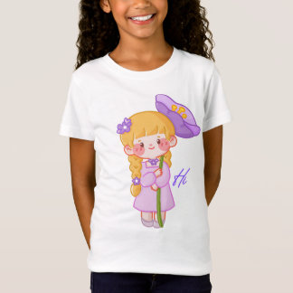 キュートなちびキャラ女子 パープルハット Tシャツ | かわいいキッズTシャツ