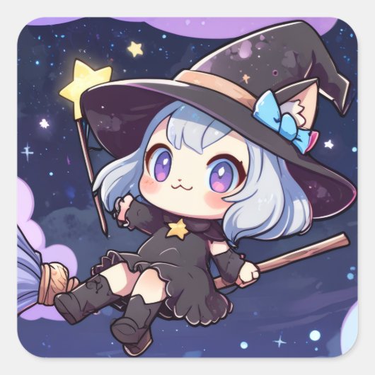 キュートなちび魔女の夜空飛行 - Whimsic スクエアシール (正面)