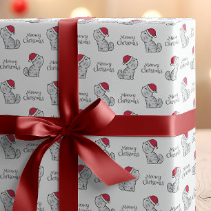 キュートなにゃんこクリスマスサンタキャット ラッピングペーパー