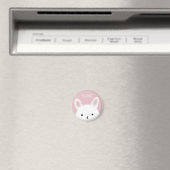 キュートなもこもこうさぎ ピンク 名入れ マグネット (インサイチュ (食洗機))
