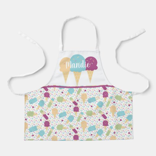 キュートなアイスクリームコーン溶けピンクの散水ミックス エプロン (正面)