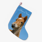 キュートなアイスランドホースフォールポニーヘッドフロント – 名前 – スモールクリスマスストッキング (正面 (吊り時))