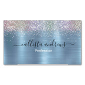 キュートなアイリデセンアイスブルーフェイクグリッター マグネット名刺 (正面)