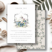 キュートなアクアブルーの花柄ティーポット結婚前のお茶会 サンキューカード