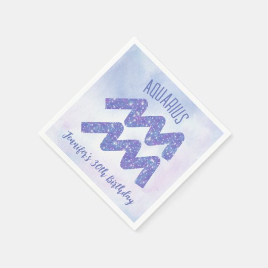 キュートなアクエリアスパープル星占いサインバースデーパーティー スタンダードカクテルナプキン (角)