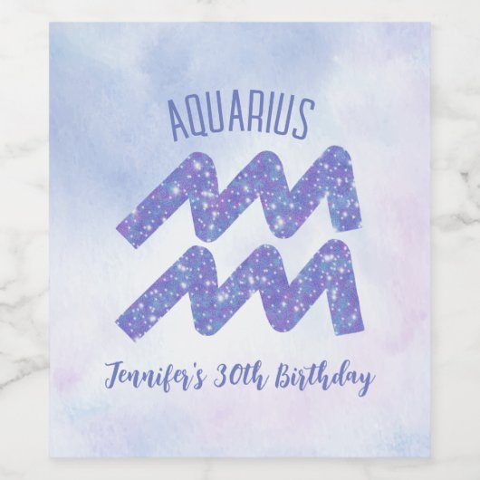 キュートなアクエリアスパープル星占いサインバースデーパーティー ワインラベル (シングルラベル)