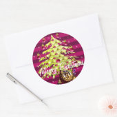 キュートなアニメヒョウライムクリスマスツリー ラウンドシール (封筒)