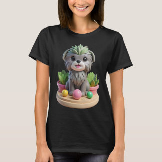 キュートなアフェンピンシャー多肉植物 | 3D グレーモンキードッグ Tシャツ