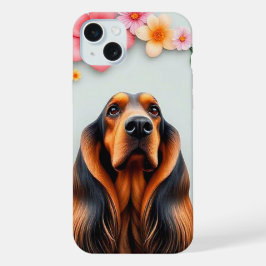キュートなアフガンハウンド 豪華な花柄の犬のデザイン iPhone 15 PLUSケース