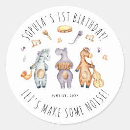 キュートなアフリカの動物たちのバースデー Let's Make Some Noise ラウンドシール