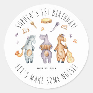 キュートなアフリカの動物たちのバースデー Let's Make Some Noise ラウンドシール
